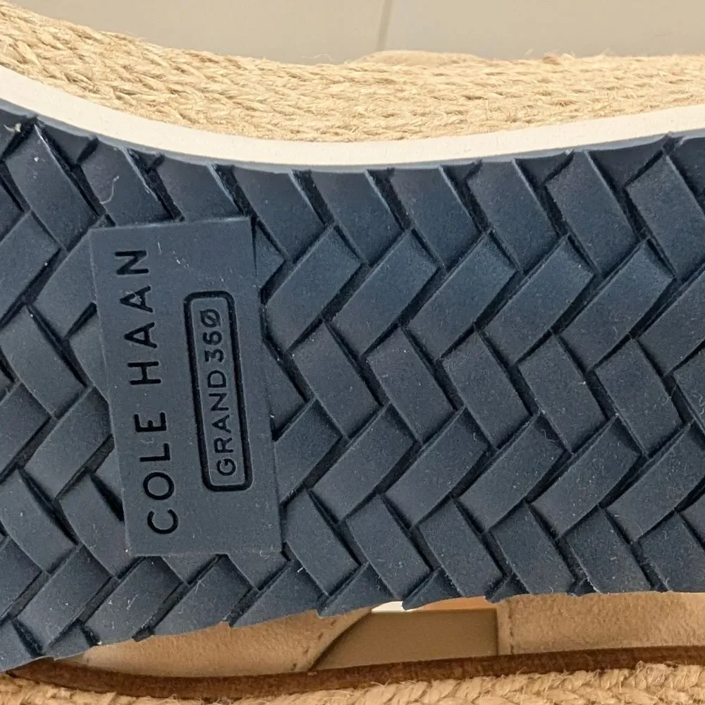 New Cole Haan Cloudfeel Espadrille Wedge Ankle Strap Sandals Neutral Leather 10